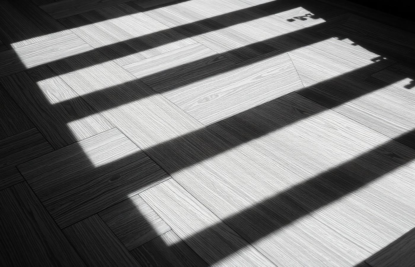 Close detail of a timber plank floor in raking light